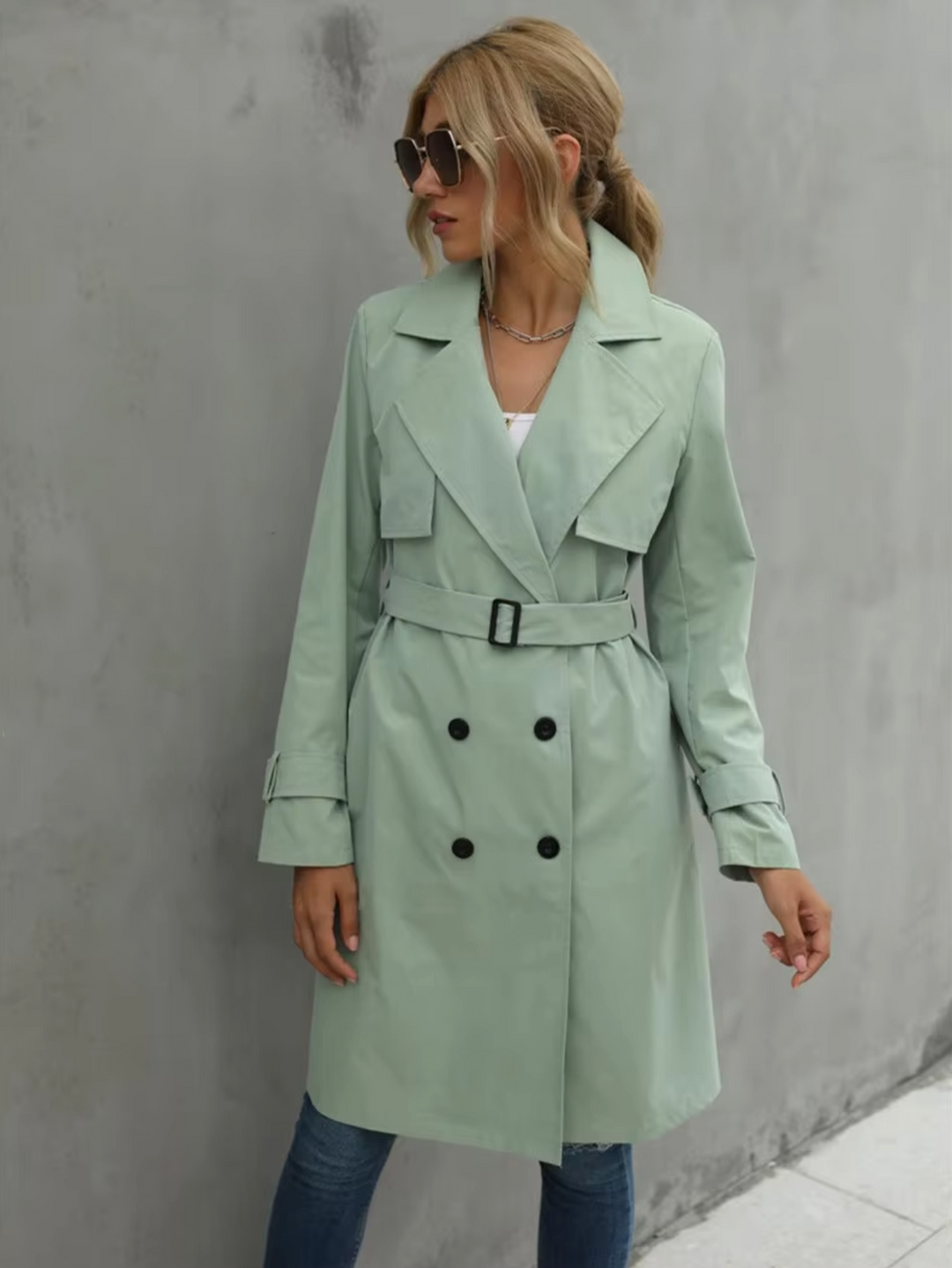 Kvinnes Trench Coat Dobbelspent Design Klassisk Stil 4