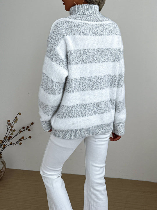 Kvinnes Turtleneck Genser Stripete 1