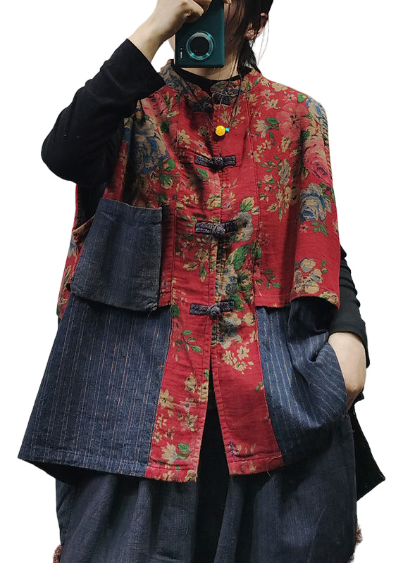 Kvinnes Vintage Ermeløs Vest med Kinesisk Knapp 0