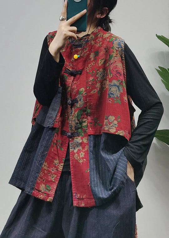 Kvinnes Vintage Ermeløs Vest med Kinesisk Knapp 1