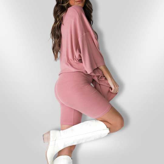 Kvinnesett Oversized Topp og Shorts Myk Pustende Tekstil 10