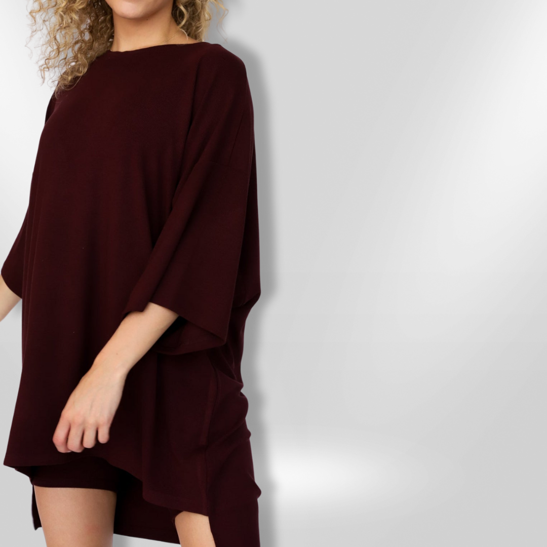 Kvinnesett Oversized Topp og Shorts Myk Pustende Tekstil 12