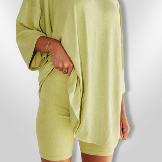 Kvinnesett Oversized Topp og Shorts Myk Pustende Tekstil 5