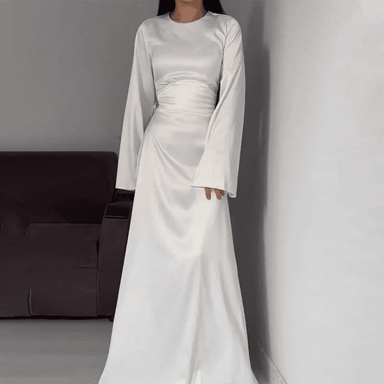 Lang Kjole Dame Satin Flatterende Design til Bryllup og Formelle Anledninger 4