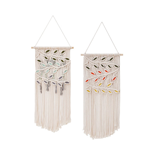 Makramé veggdekorasjon med bladmotiv 3