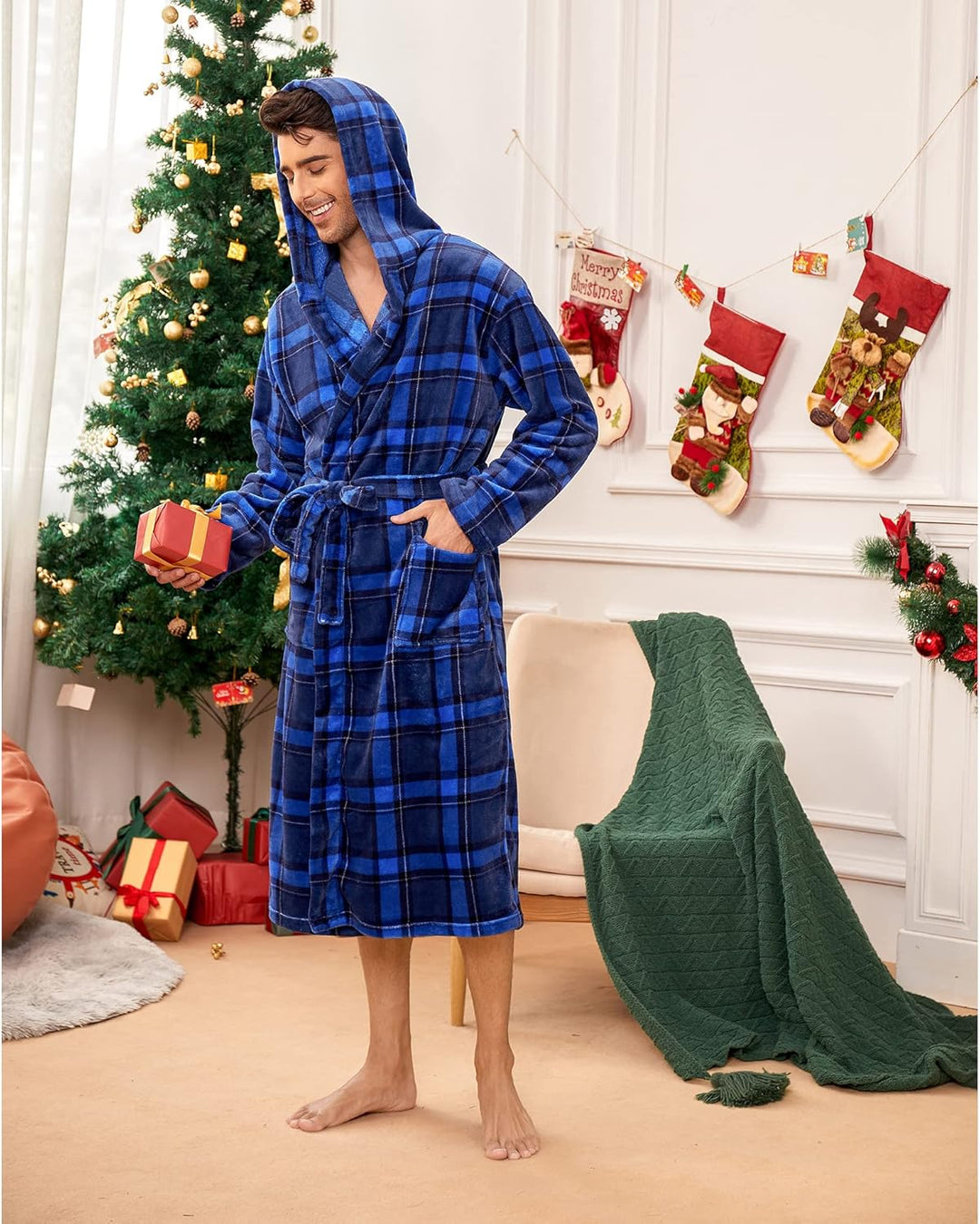 Menns Badekåpe Fleece Lang 4