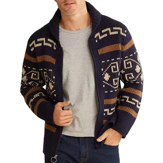 Menns Cardigan med Glidelås og Mønstret Design 0
