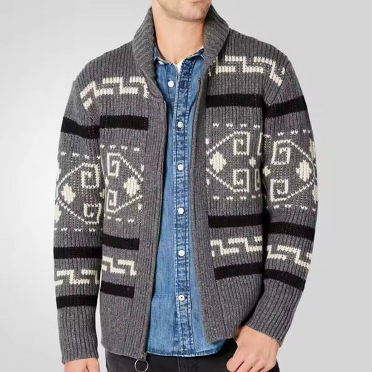 Menns Cardigan med Glidelås og Mønstret Design 1