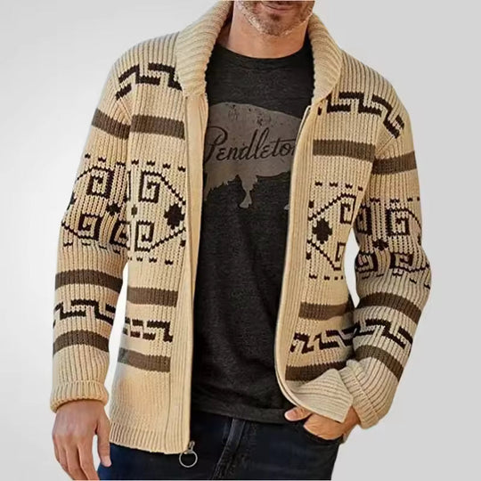 Menns Cardigan med Glidelås og Mønstret Design 2