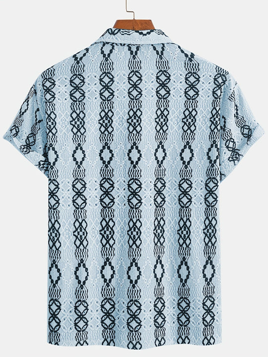 Menns Korte Ermer Skjorte Med Ødelagt Mønster 5