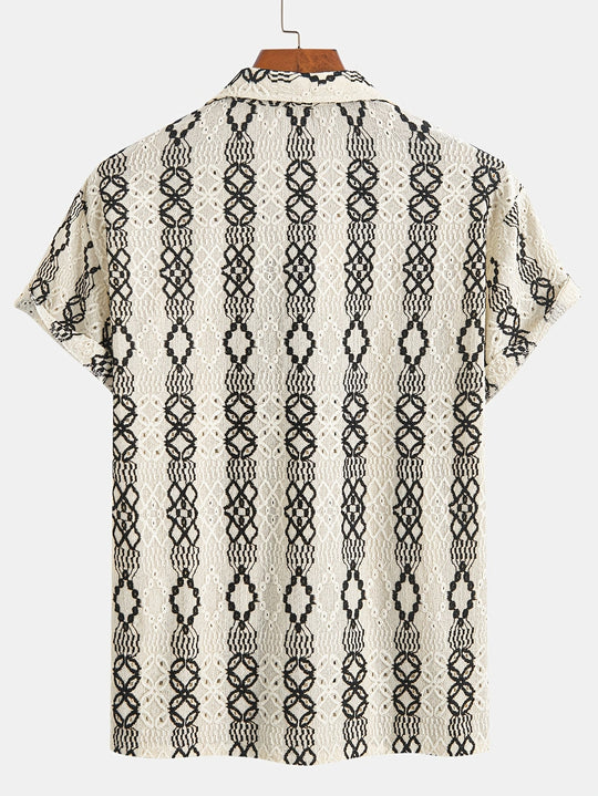 Menns Korte Ermer Skjorte Med Ødelagt Mønster 6