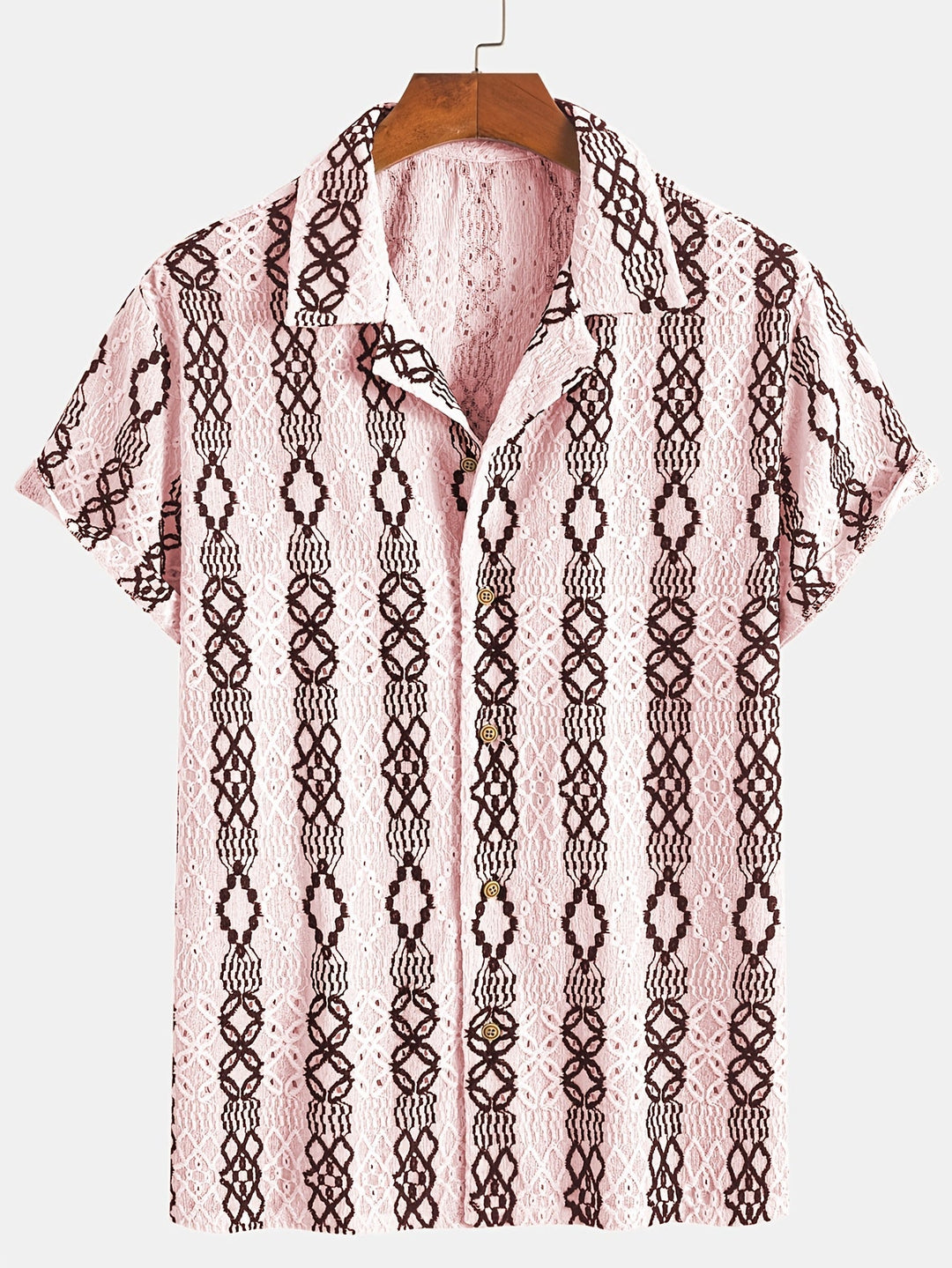 Menns Korte Ermer Skjorte Med Ødelagt Mønster 9