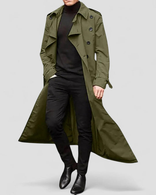 Menns Lang Trenchcoat Dobbeltspent 1
