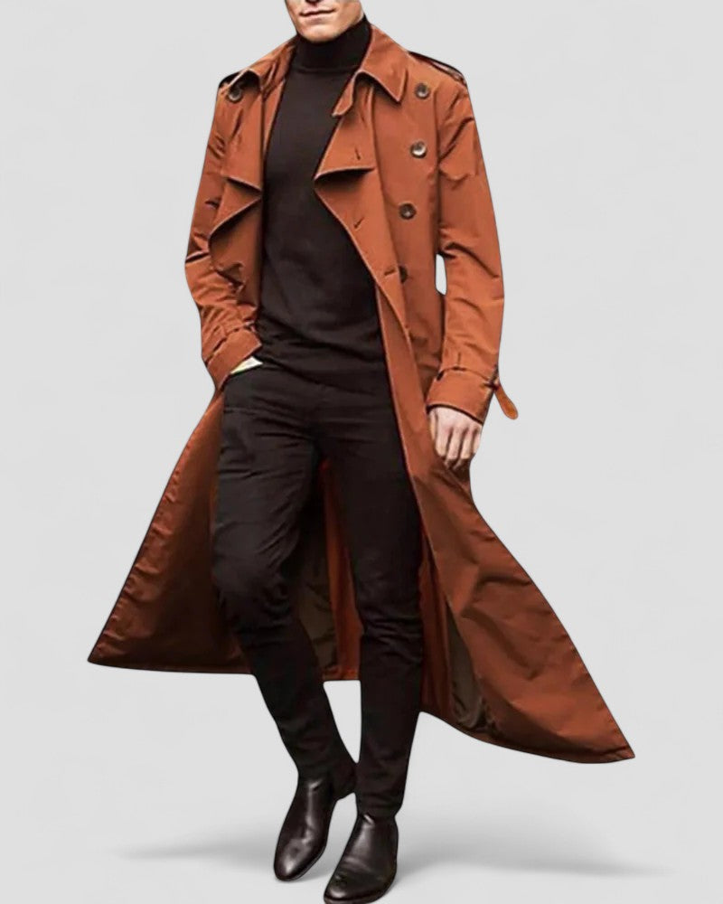 Menns Lang Trenchcoat Dobbeltspent 2