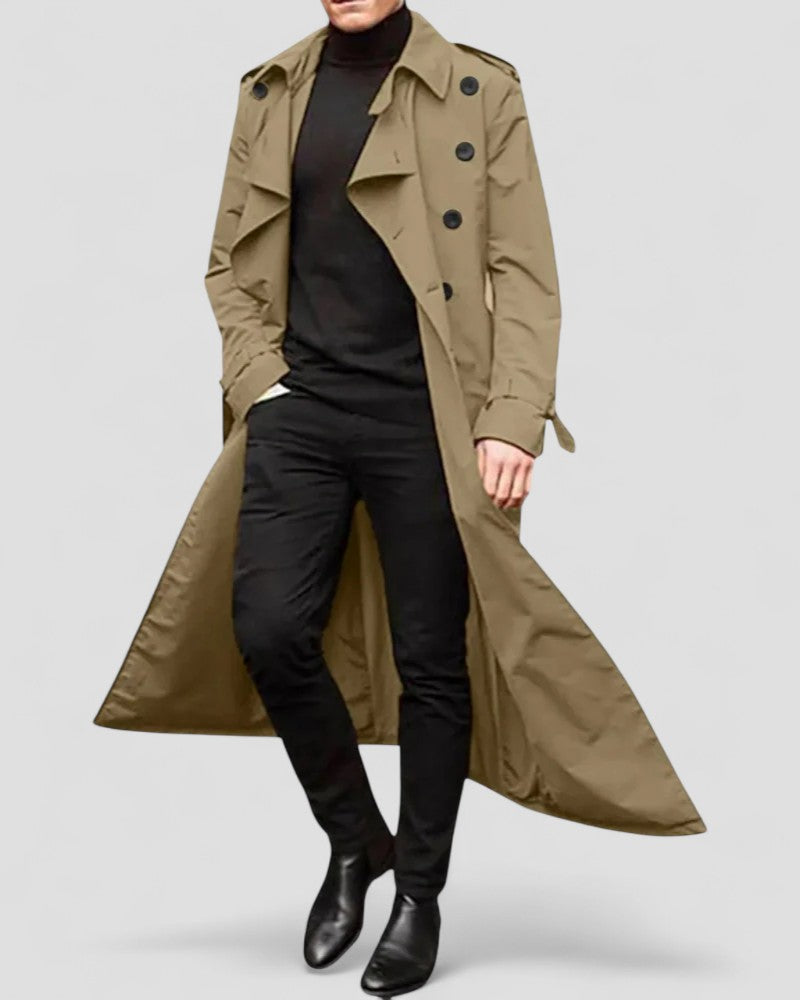 Menns Lang Trenchcoat Dobbeltspent 3
