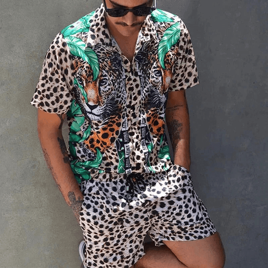 Menns Todelt Sommersett med Patchwork-Design 3