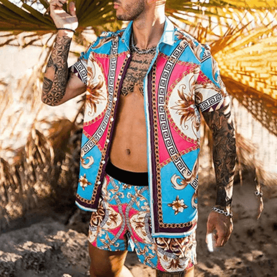 Menns Todelt Sommersett med Patchwork-Design 4