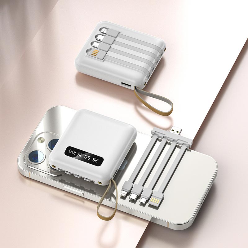 Mini Powerbank 20000mAh med Integrerte Kabler 0