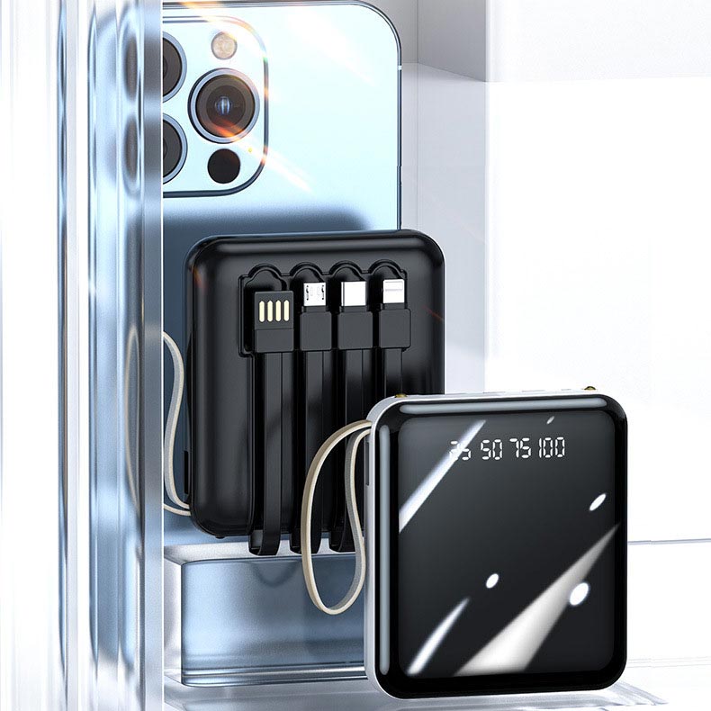Mini Powerbank 20000mAh med Integrerte Kabler 1