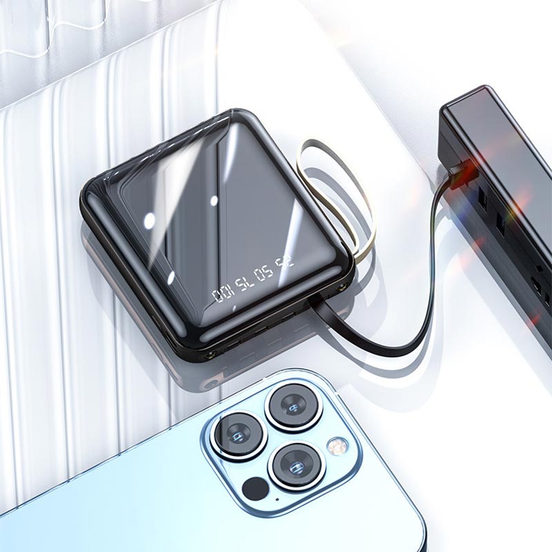 Mini Powerbank 20000mAh med Integrerte Kabler 5