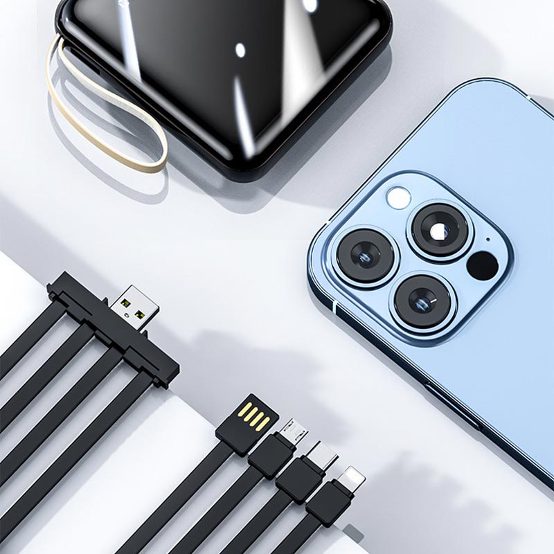 Mini Strømbank 20000mAh med Integrerte Kabler Kompakt Design 6