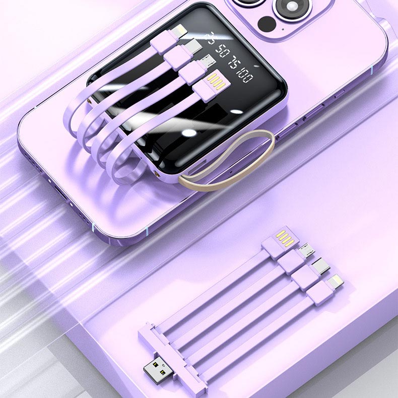 Mini Strømbank 20000mAh med Integrerte Kabler Kompakt Design 7