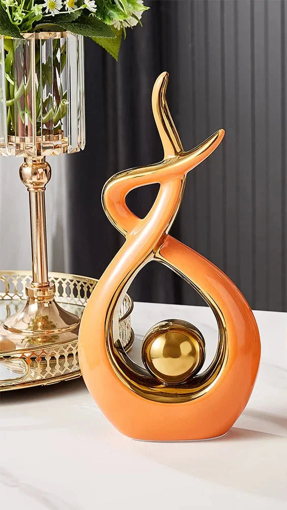 Moderne Abstrakt Keramisk Skulptur med Gullaksenter 11