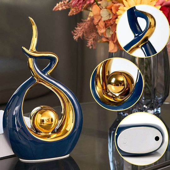 Moderne Abstrakt Keramisk Skulptur med Gullaksenter 7