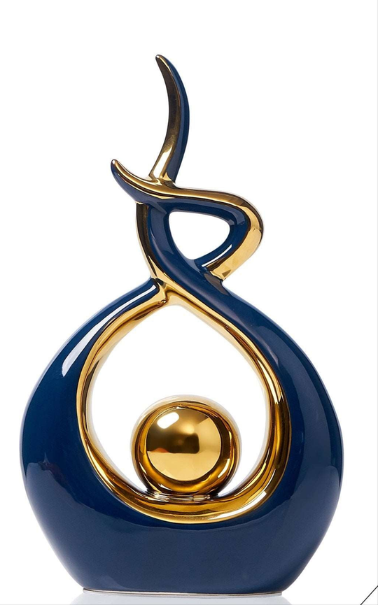 Moderne Abstrakt Keramisk Skulptur med Gullaksenter 8