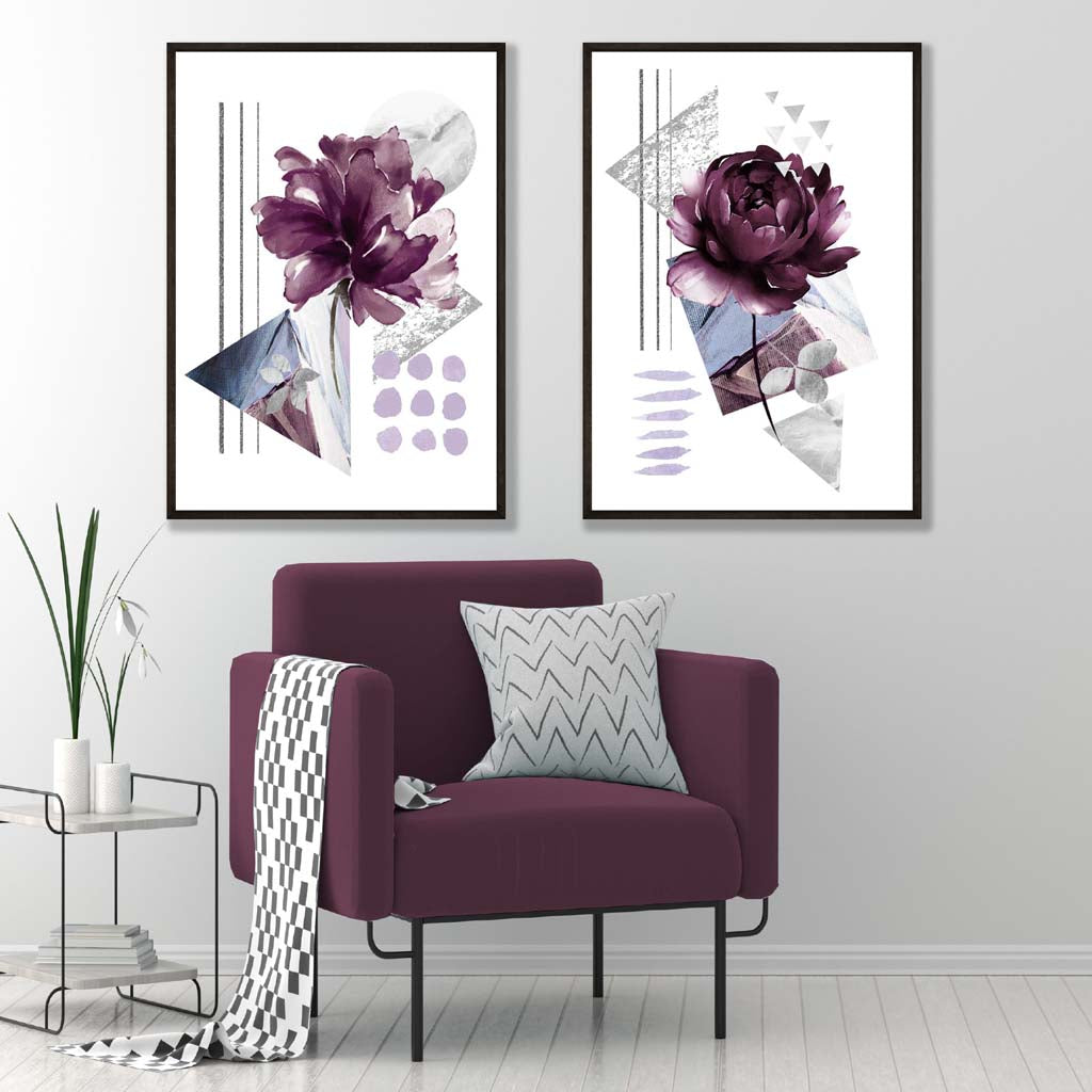 Moderne Kunsttrykk Sett med 2 Blomsterdesign 1