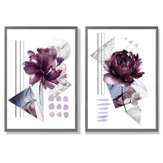 Moderne Kunsttrykk Sett med 2 Blomsterdesign 4