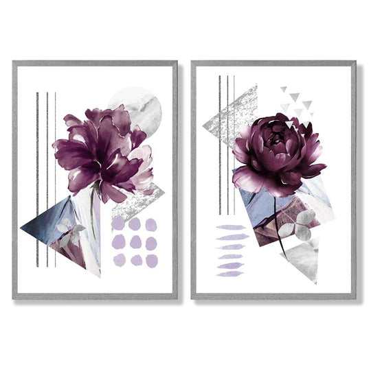 Moderne Kunsttrykk Sett med 2 Blomsterdesign 5
