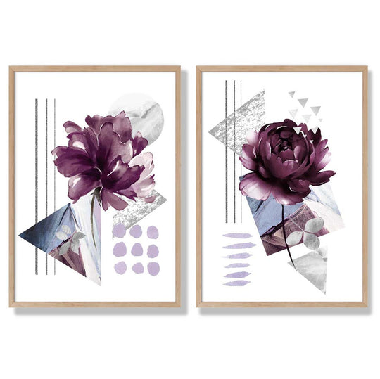 Moderne Kunsttrykk Sett med 2 Blomsterdesign 6