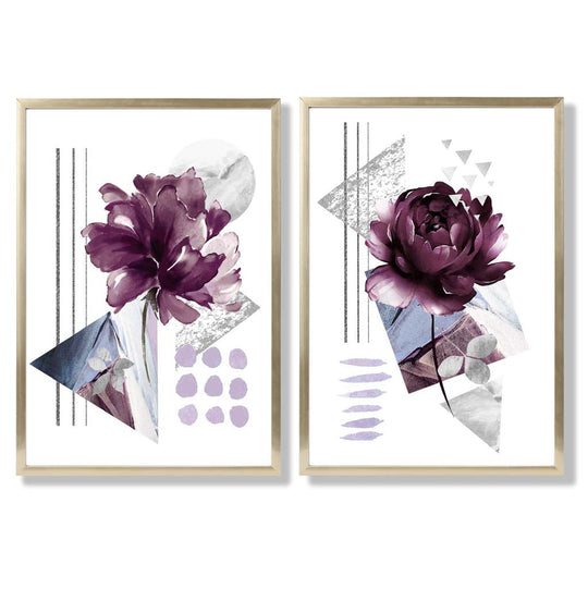 Moderne Kunsttrykk Sett med 2 Blomsterdesign 8
