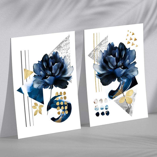 Moderne Kunsttrykk Sett med Blå Blomster 2
