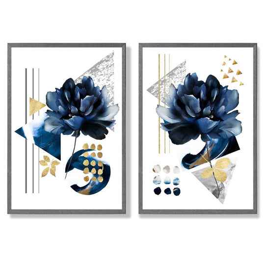 Moderne Kunsttrykk Sett med Blå Blomster 4