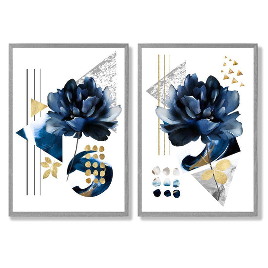 Moderne Kunsttrykk Sett med Blå Blomster 5