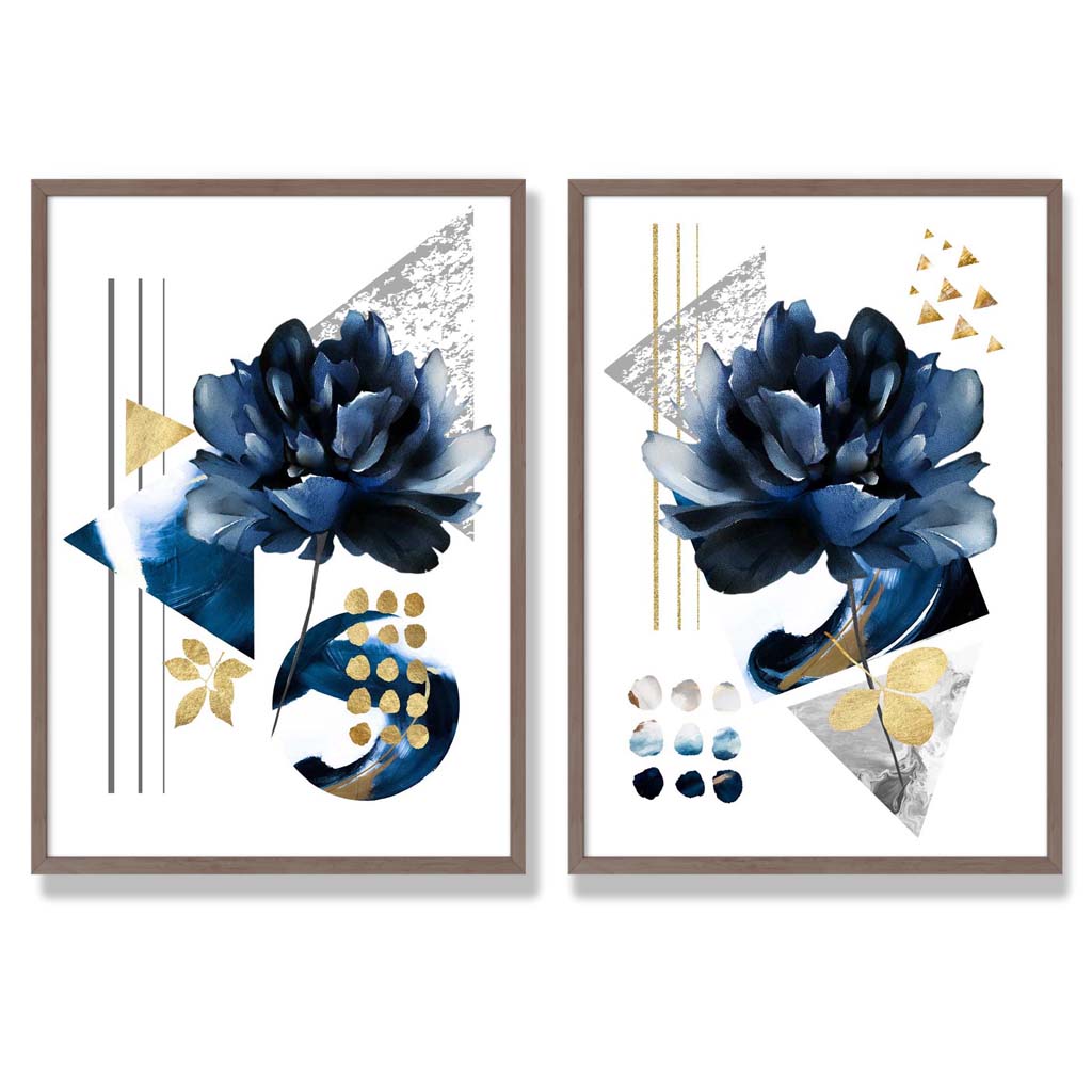 Moderne Kunsttrykk Sett med Blå Blomster 7