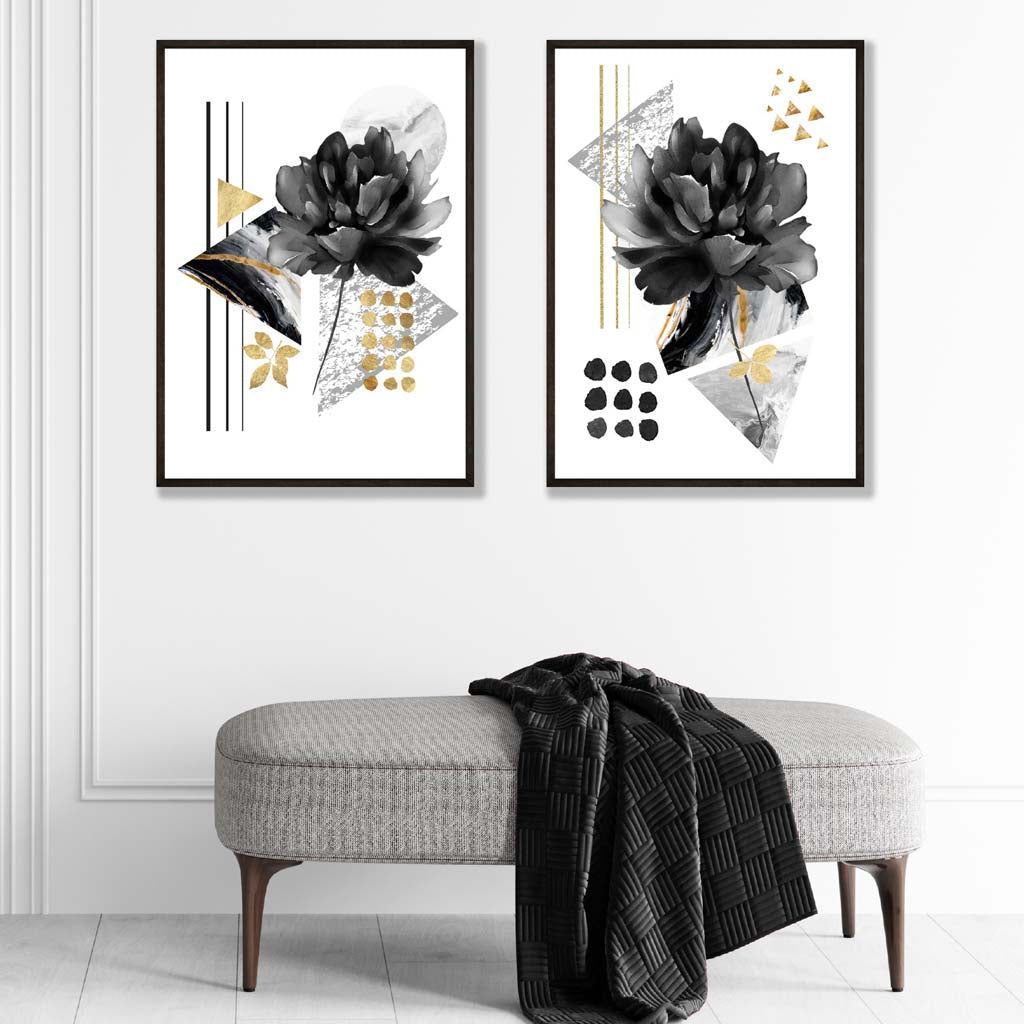 Moderne Kunsttrykk Sett med Blomsterdesign - To Unike Kunstverk 1
