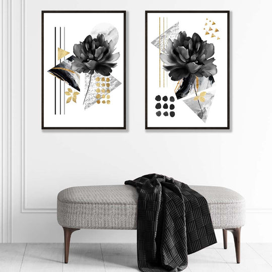 Moderne Kunsttrykk Sett med Blomsterdesign - To Unike Kunstverk 1