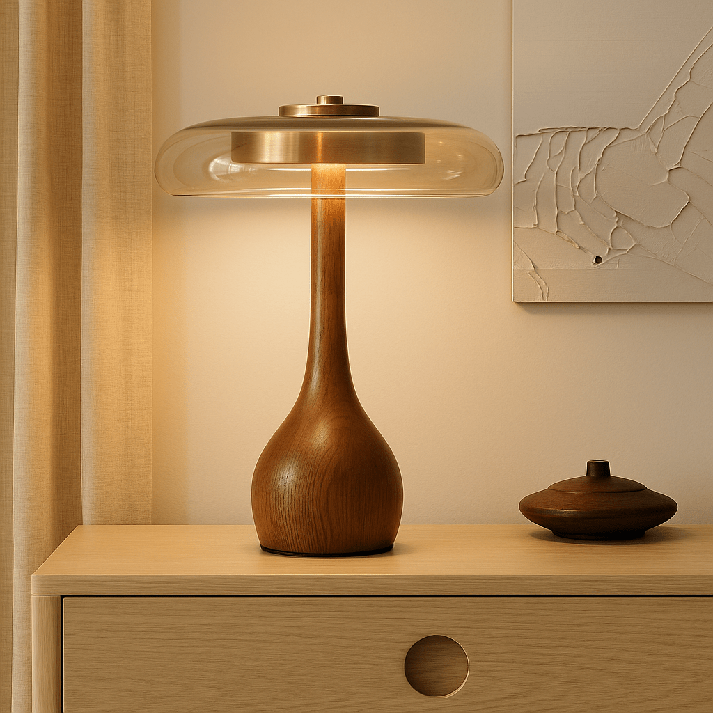 Moderne LED-bordlampe med Dimmer og Tresokkel 0