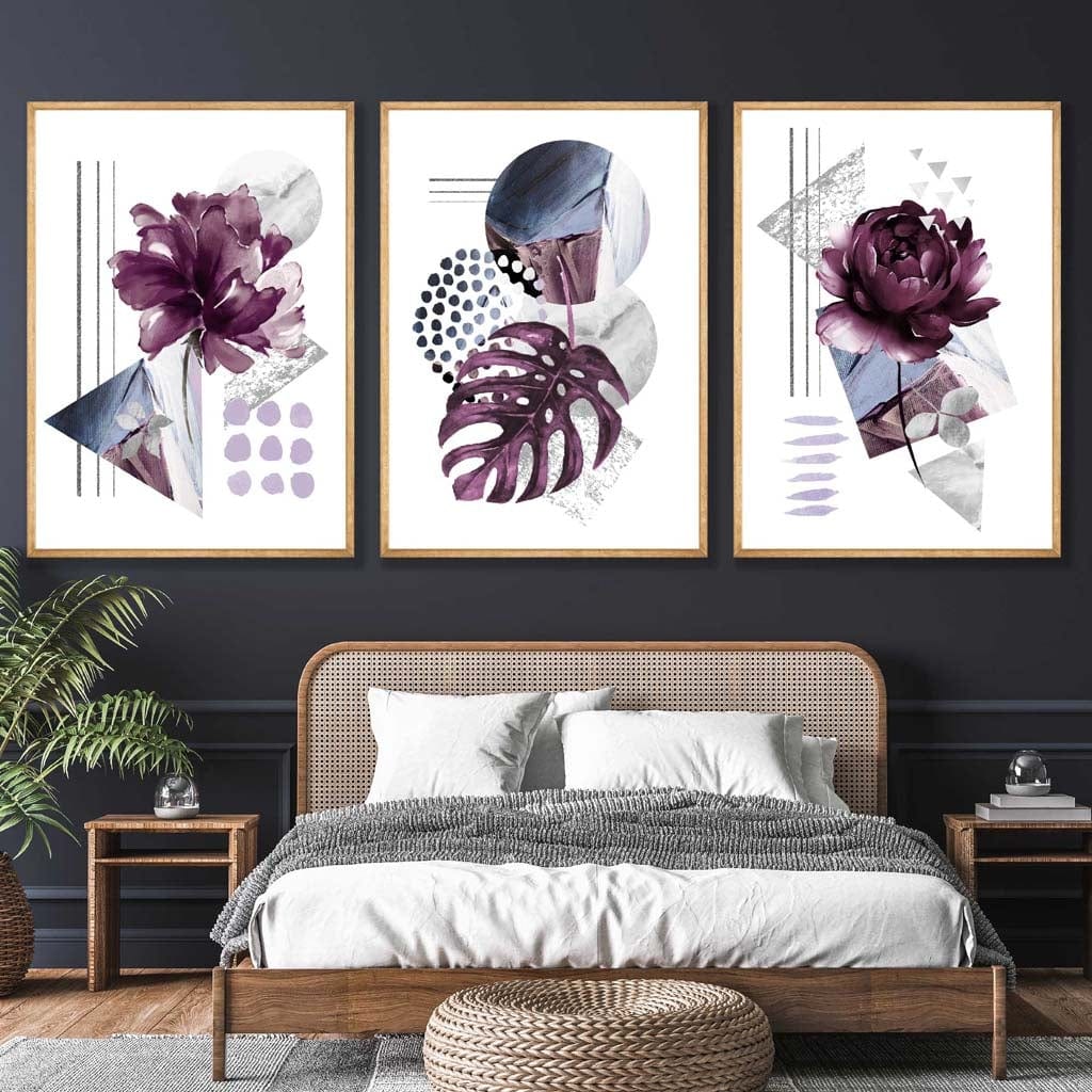 Moderne Veggkunstsett med Botaniske Motiver 1