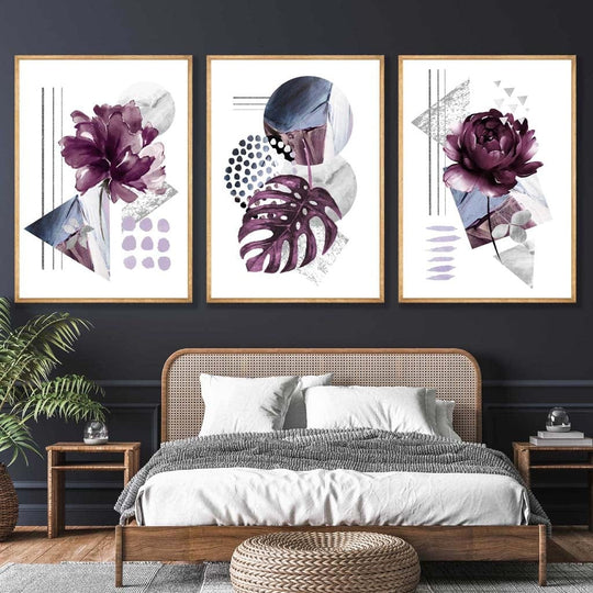 Moderne Veggkunstsett med Botaniske Motiver 1