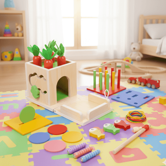 Montessori Lekeboks for Babyer med 8 Aktiviteter 0