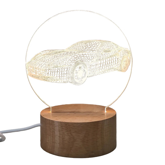 Nattlampe med 3D-effekt og trebase for stemningsfull belysning 0