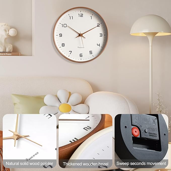 Nordisk Veggklokke i Tre Minimalistisk Design 1