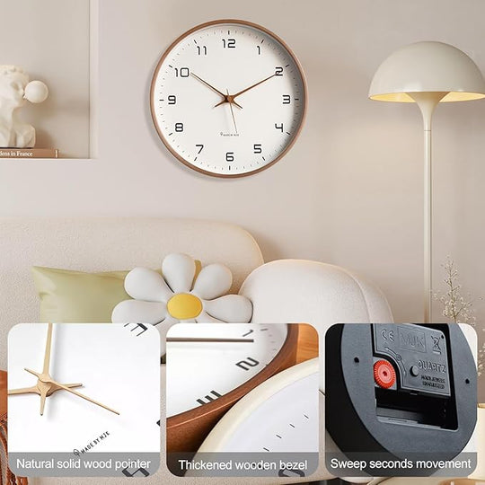 Nordisk Veggklokke i Tre Minimalistisk Design 1