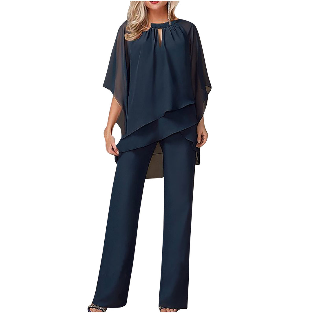 Kvinne Ensemble Asymmetrisk Topplag Bred Bukse Mykt Stoff