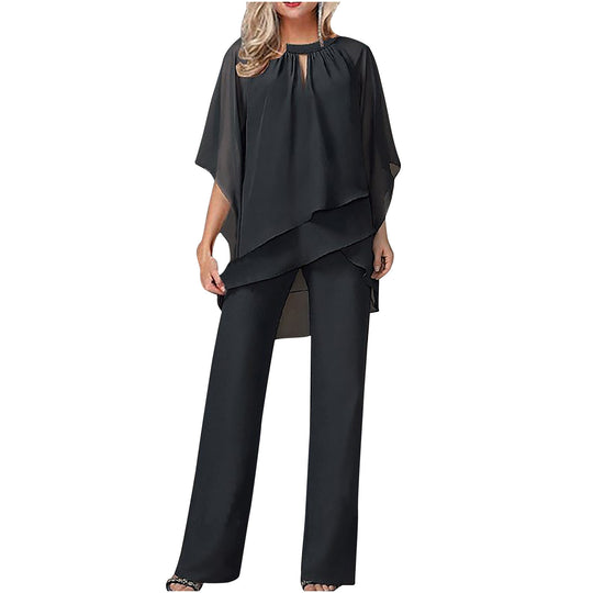 Kvinne Ensemble Asymmetrisk Topplag Bred Bukse Mykt Stoff