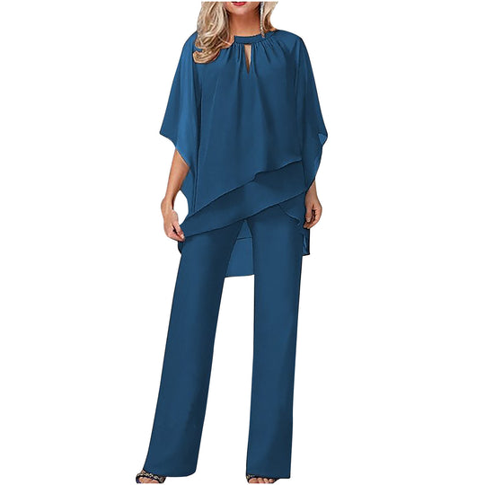 Kvinne Ensemble Asymmetrisk Topplag Bred Bukse Mykt Stoff